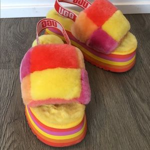 UGG NEON CHECKERED FLUFF PLATFORMS